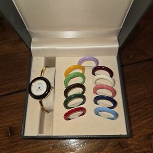 Gucci Gold Watch with Colorful Interchangeable Bezels